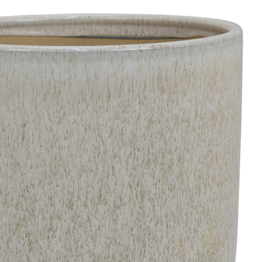 Benjara Lyna Accent Planter Set of 2, White Gray Ceramic Smooth Glossy Texture