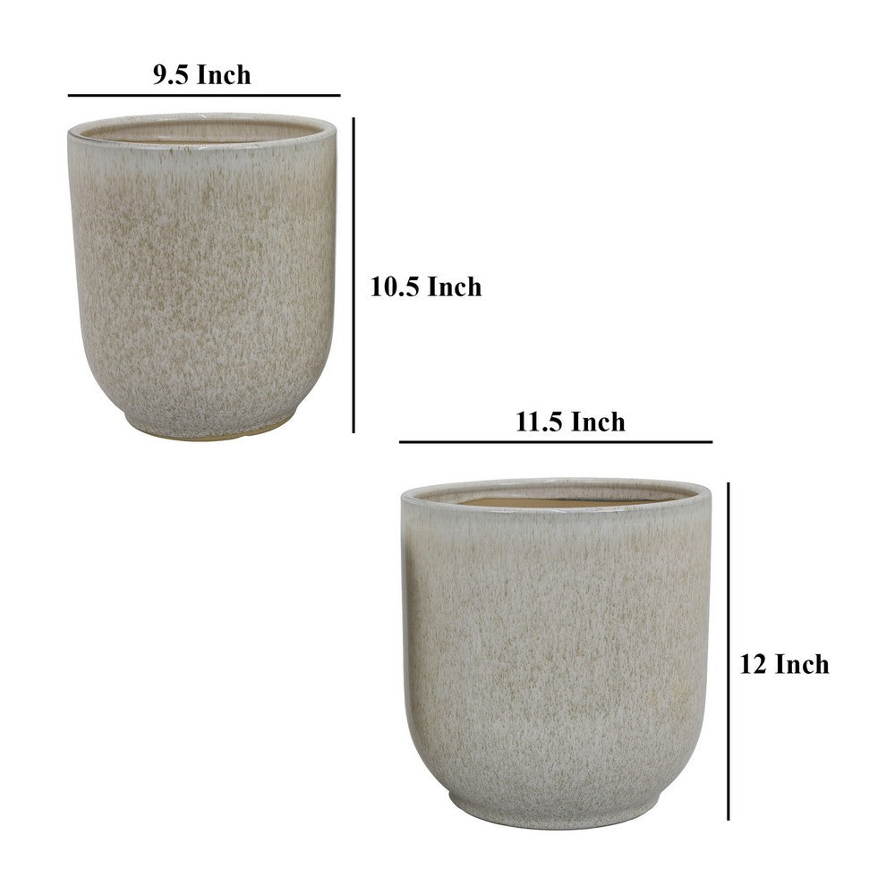 Benjara Lyna Accent Planter Set of 2, White Gray Ceramic Smooth Glossy Texture