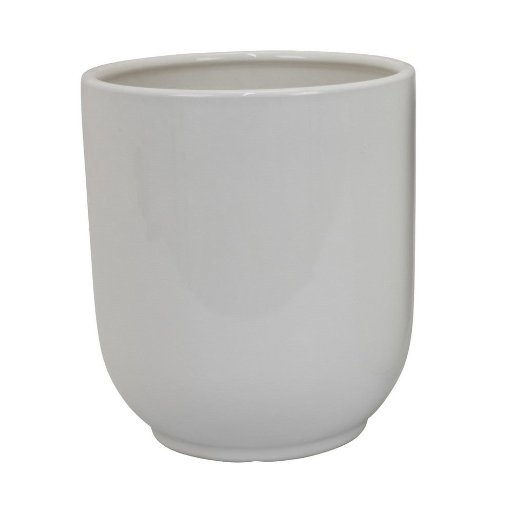 Benjara Lyna Accent Planter Set of 2, White Ceramic, Smooth Glossy Texture