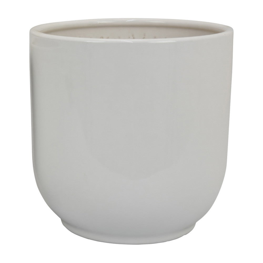 Benjara Lyna Accent Planter Set of 2, White Ceramic, Smooth Glossy Texture