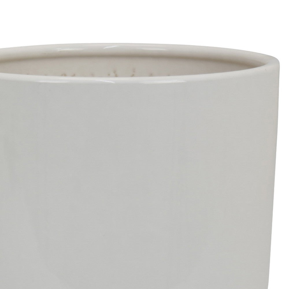 Benjara Lyna Accent Planter Set of 2, White Ceramic, Smooth Glossy Texture