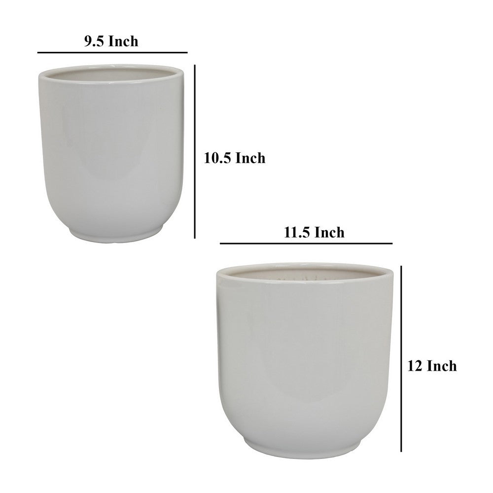 Benjara Lyna Accent Planter Set of 2, White Ceramic, Smooth Glossy Texture