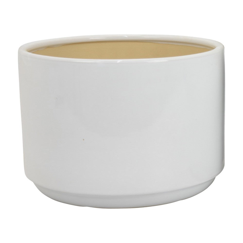 Benjara Accent Planter Set of 2, Wide Base, Modern Minimalist White Ceramic