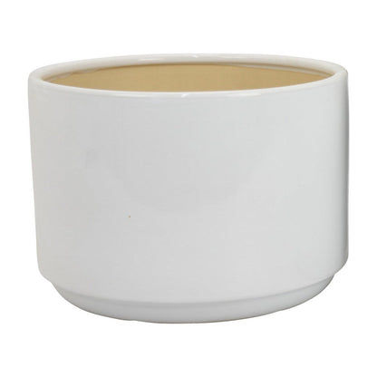 Benjara Accent Planter Set of 2, Wide Base, Modern Minimalist White Ceramic