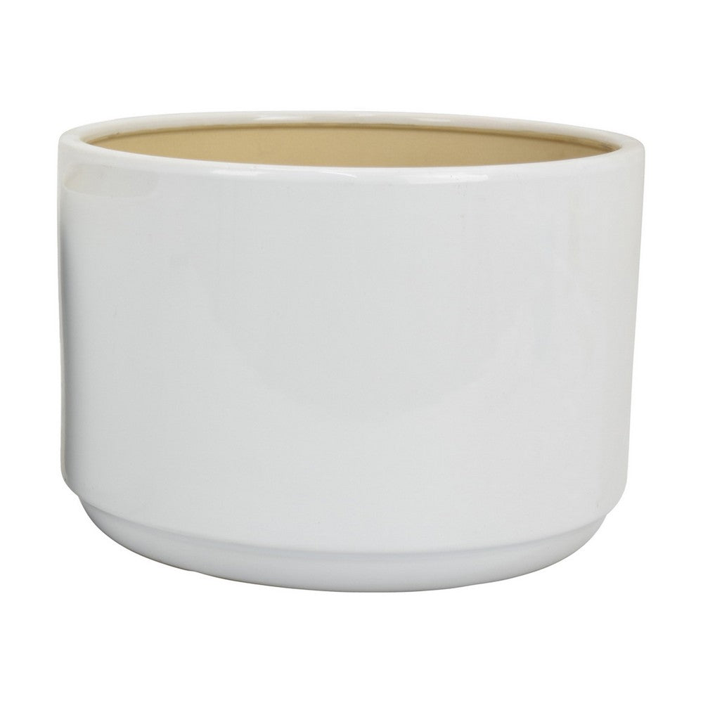 Benjara Accent Planter Set of 2, Wide Base, Modern Minimalist White Ceramic
