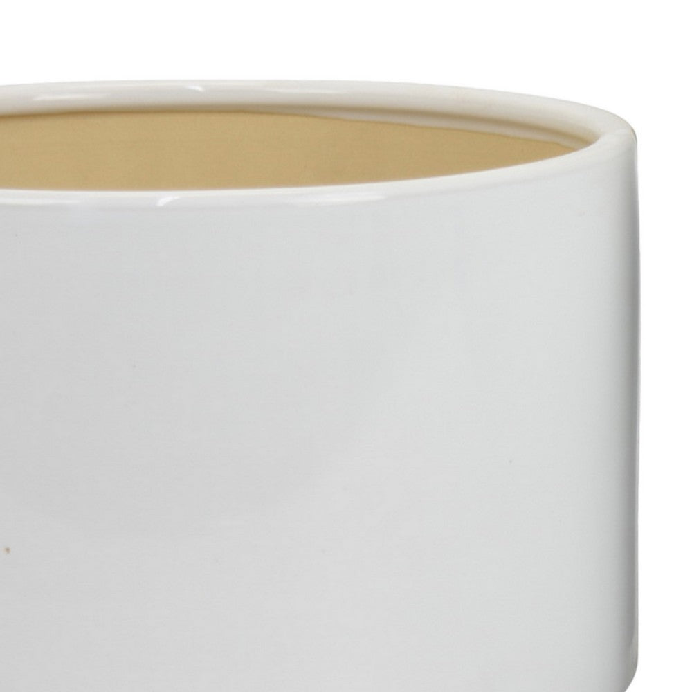 Benjara Accent Planter Set of 2, Wide Base, Modern Minimalist White Ceramic