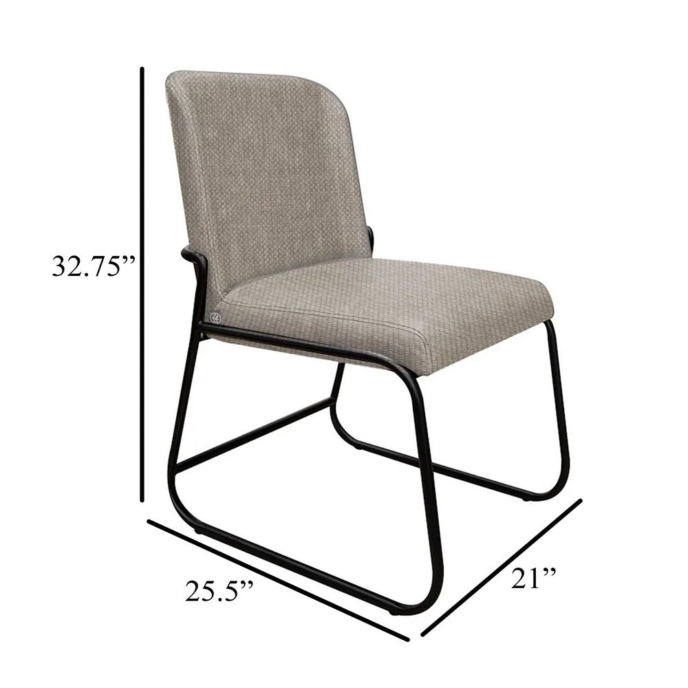 Benjara Jenny Dining Side Chair Set of 2, Beige Polyester, Black Iron Frame