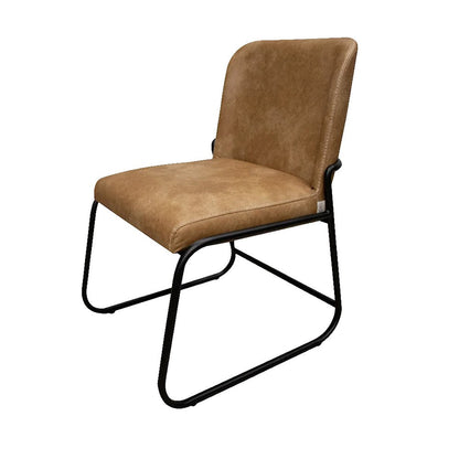 Benjara Jenny Dining Side Chair Set of 2, Brown Faux Leather, Black Iron Frame