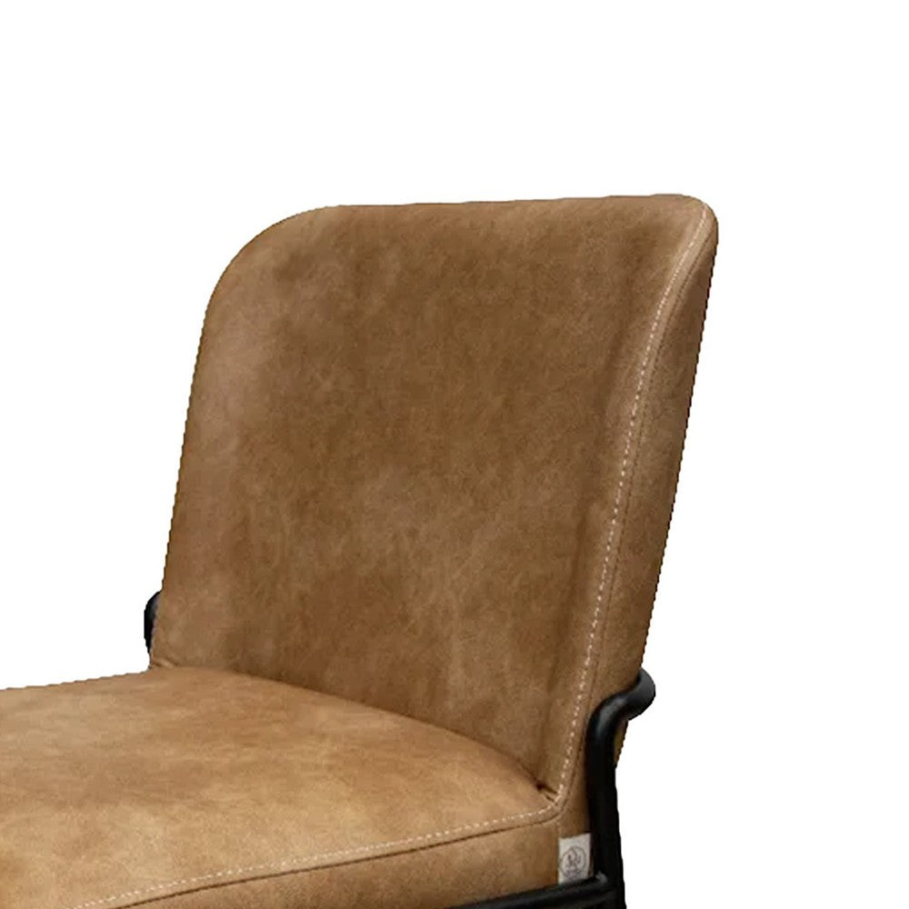 Benjara Jenny Dining Side Chair Set of 2, Brown Faux Leather, Black Iron Frame