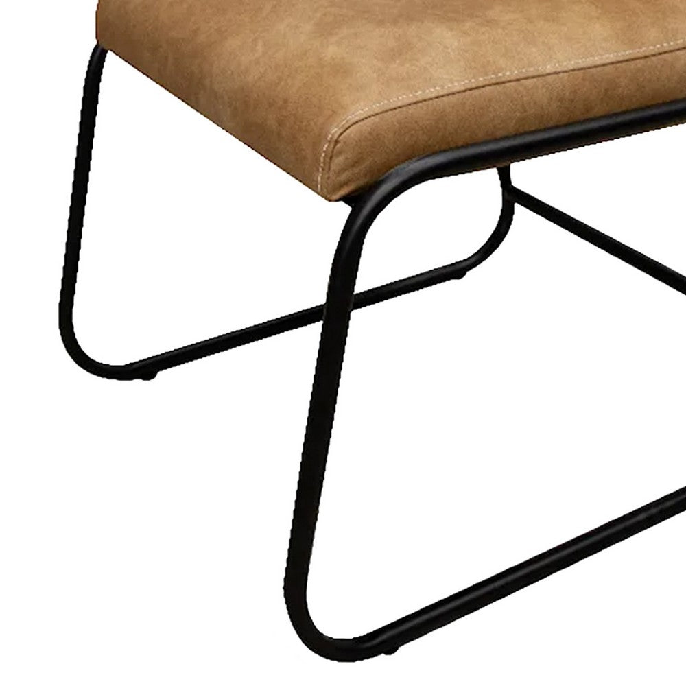 Benjara Jenny Dining Side Chair Set of 2, Brown Faux Leather, Black Iron Frame