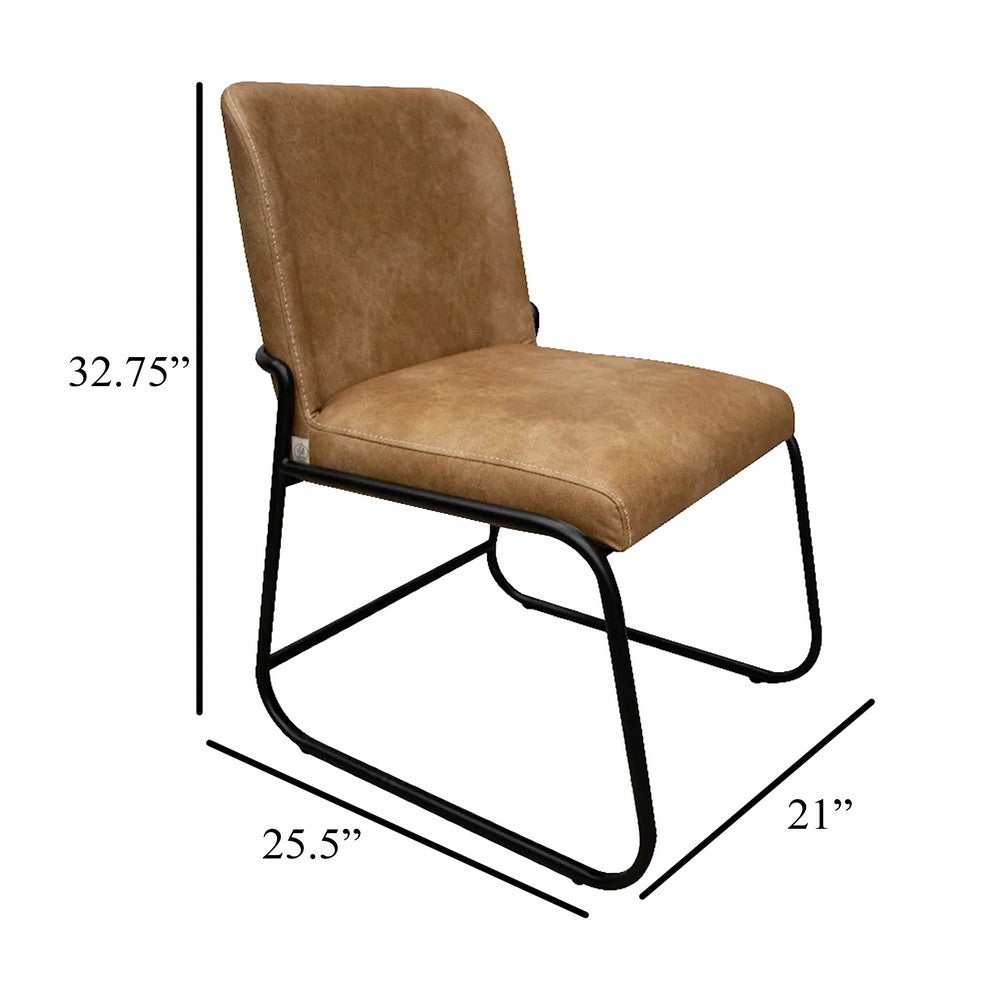 Benjara Jenny Dining Side Chair Set of 2, Brown Faux Leather, Black Iron Frame