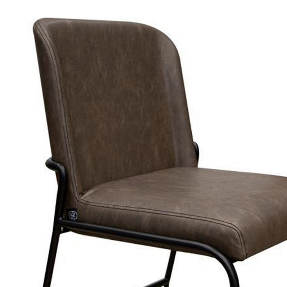 Benjara Jenny Dining Side Chair Set of 2, Dark Brown Faux Leather, Black Iron