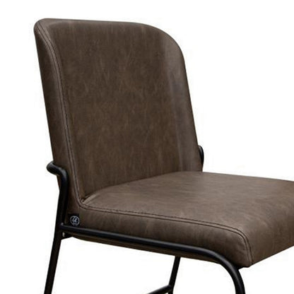 Benjara Jenny Dining Side Chair Set of 2, Dark Brown Faux Leather, Black Iron