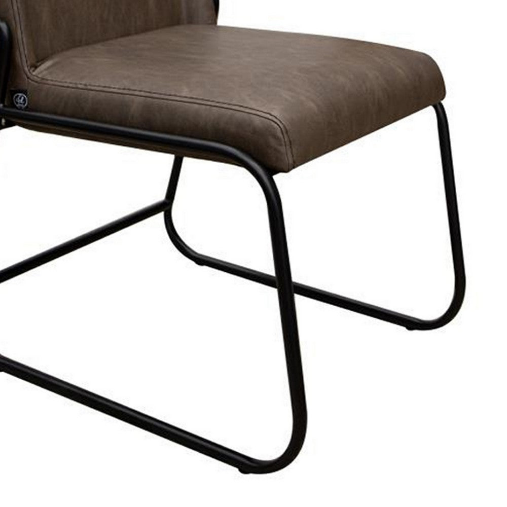 Benjara Jenny Dining Side Chair Set of 2, Dark Brown Faux Leather, Black Iron