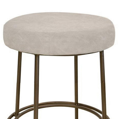 Benjara Sierra Counter Height Stool, Gray Faux Leather, Brass Metal, 24 Inch