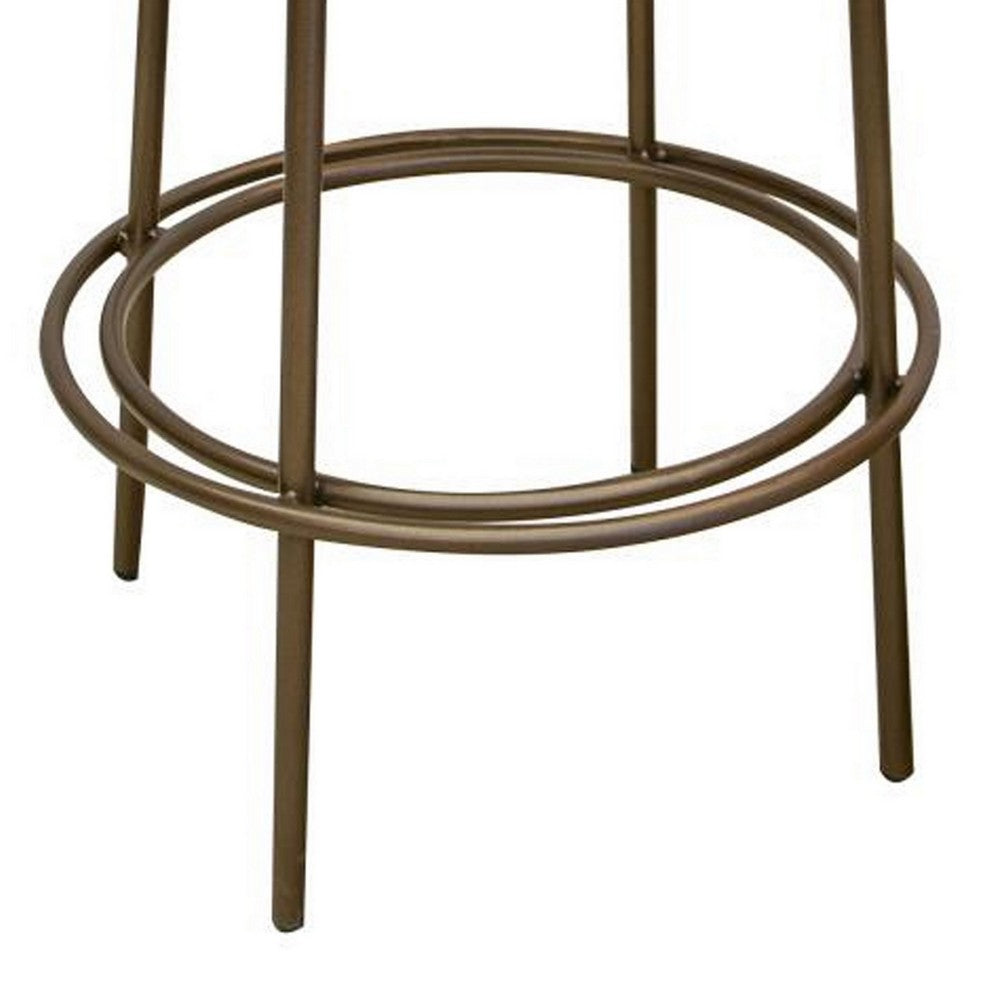 Benjara Sierra Counter Height Stool, Gray Faux Leather, Brass Metal, 24 Inch