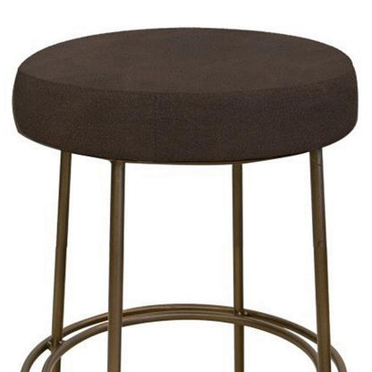 Benjara Sierra Counter Height Stool, Brown Faux Leather, Brass Metal, 24 Inch