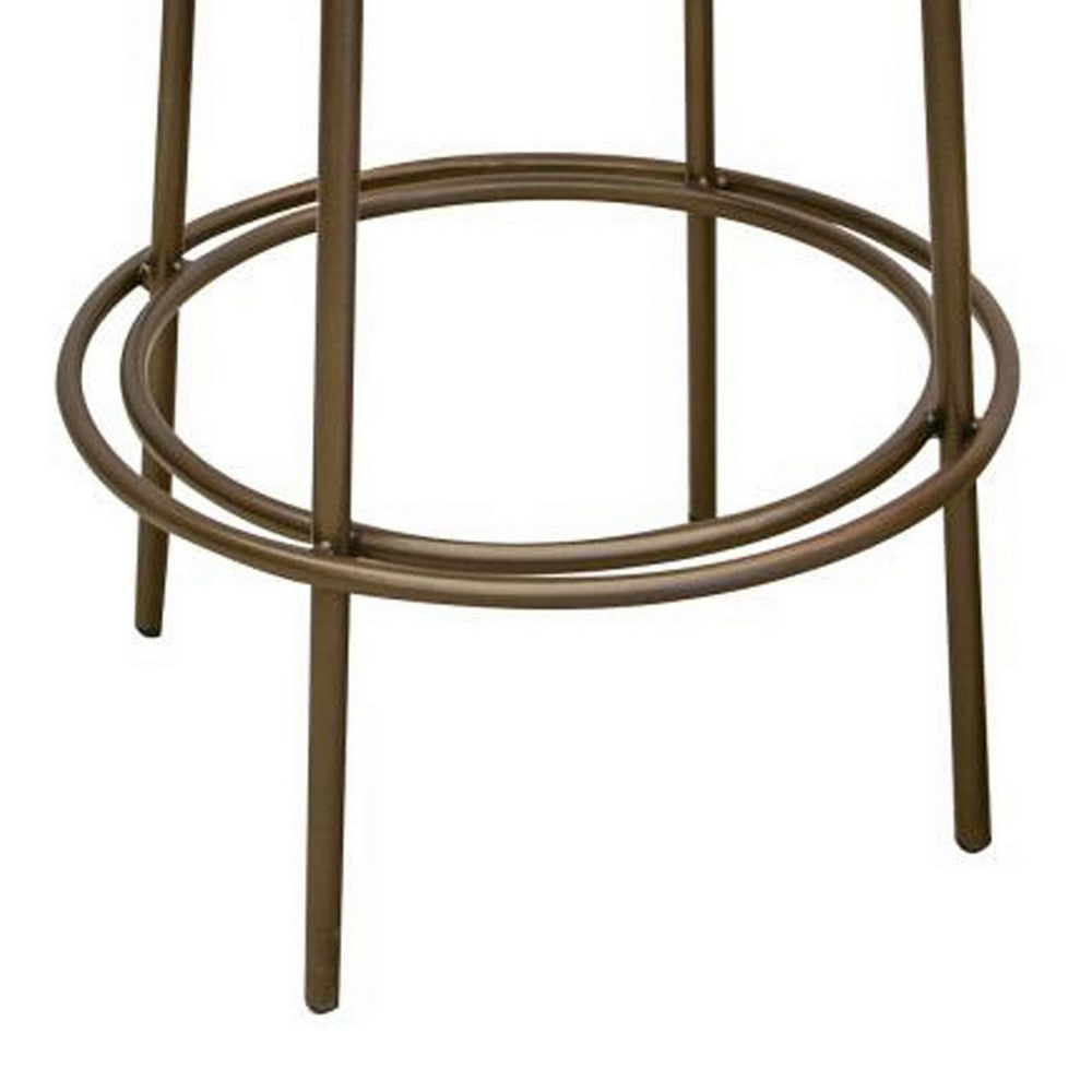 Benjara Sierra Counter Height Stool, Brown Faux Leather, Brass Metal, 24 Inch