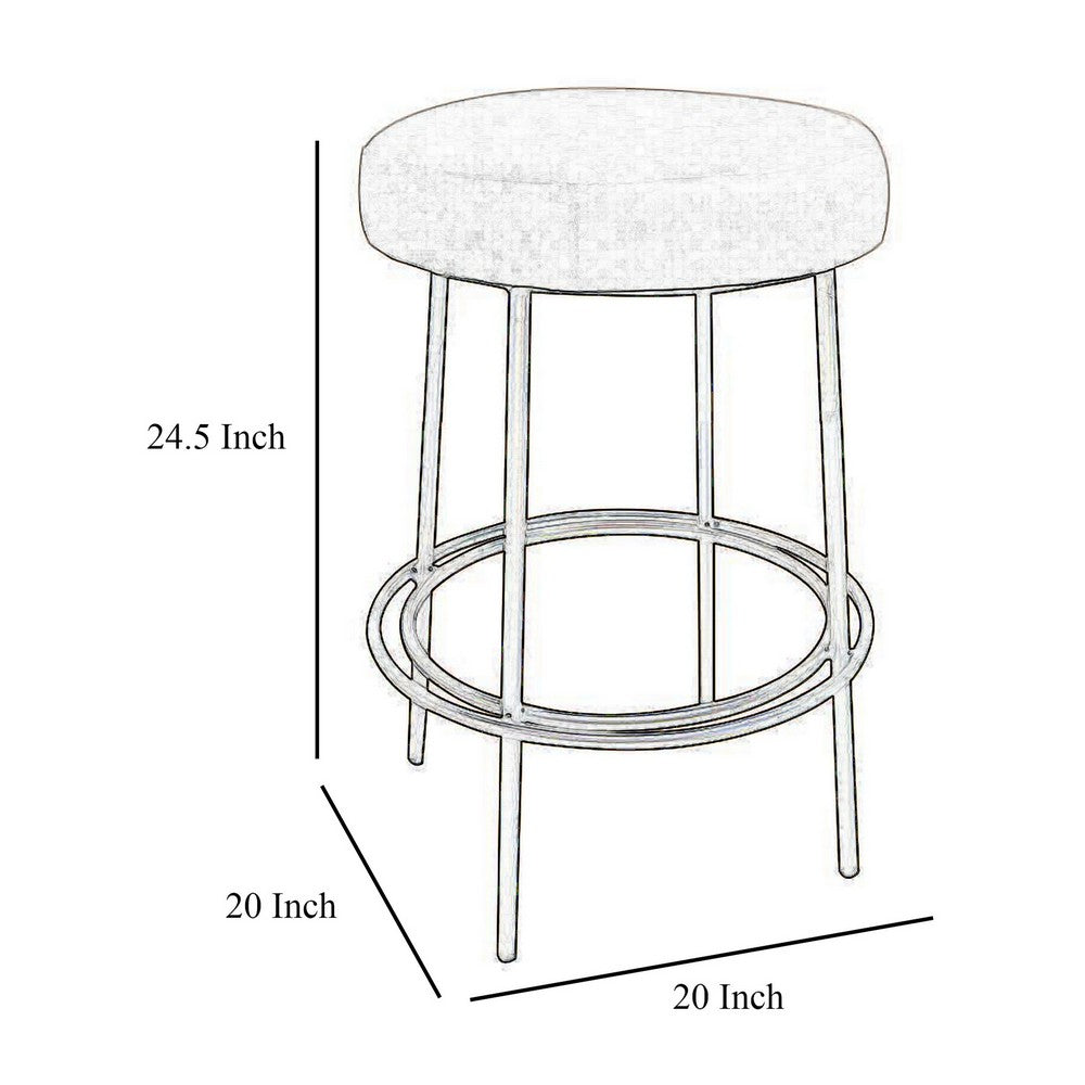 Benjara Sierra Counter Height Stool, Brown Faux Leather, Brass Metal, 24 Inch