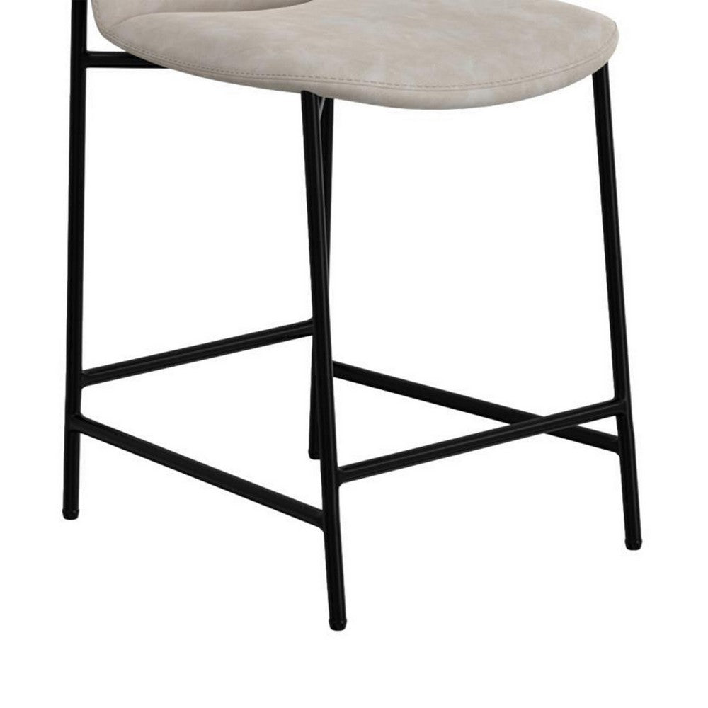 Benjara Phoebe Counter Height Chair, Gray Faux Leather, Black Metal, 24 Inch