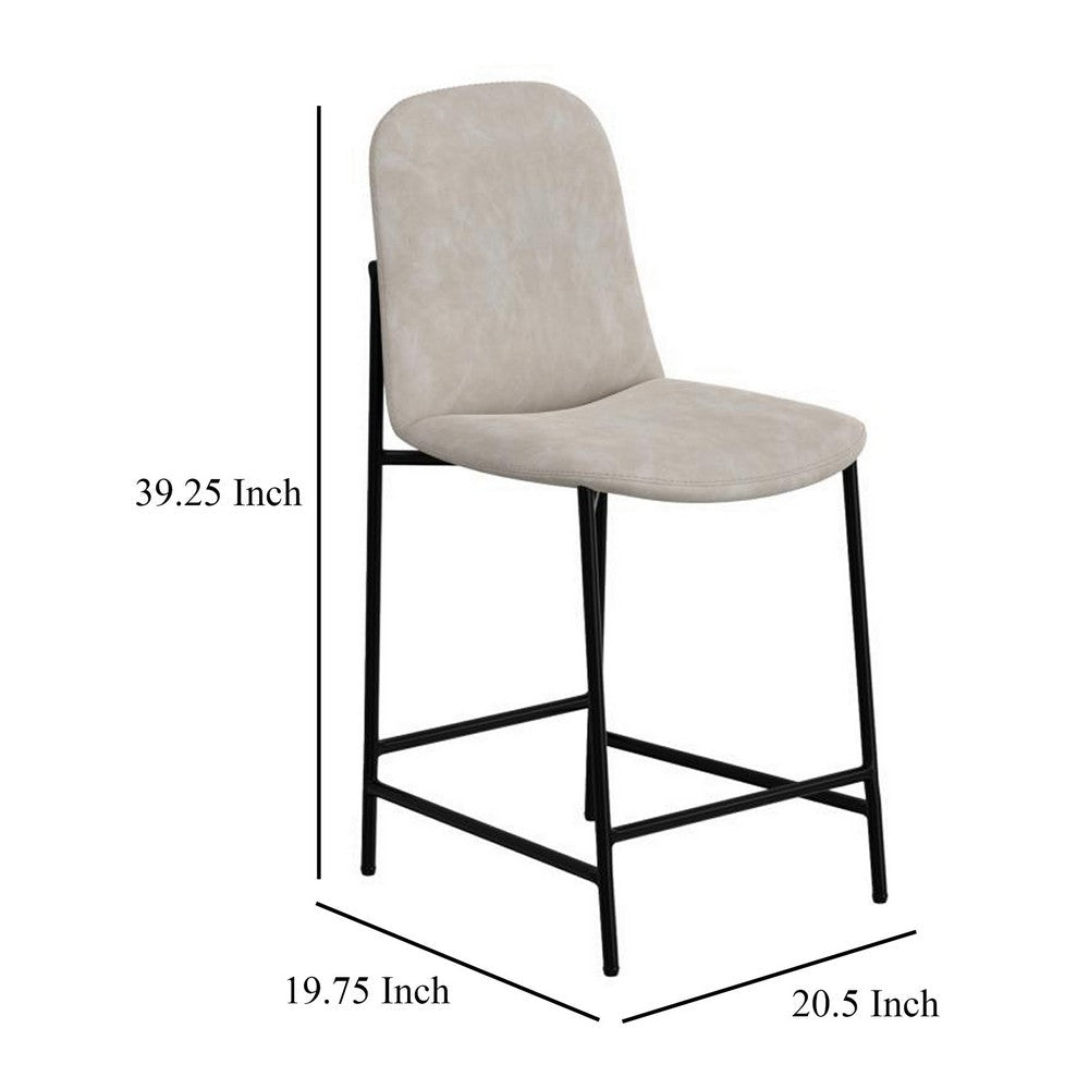 Benjara Phoebe Counter Height Chair, Gray Faux Leather, Black Metal, 24 Inch
