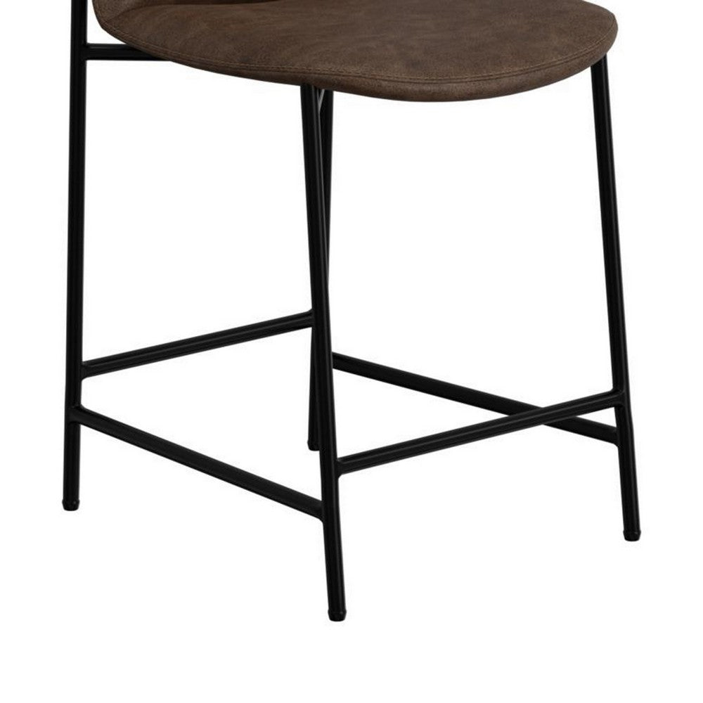 Benjara Phoebe Counter Height Chair, Brown Faux Leather, Black Metal, 24 Inch