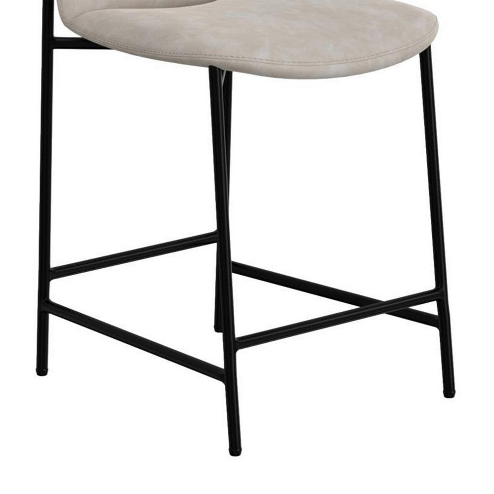 Benjara Phoebe Bar Height Chair, Gray Faux Leather, Black Metal, 30 Inch