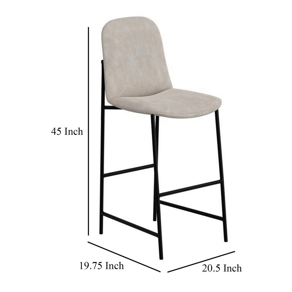 Benjara Phoebe Bar Height Chair, Gray Faux Leather, Black Metal, 30 Inch