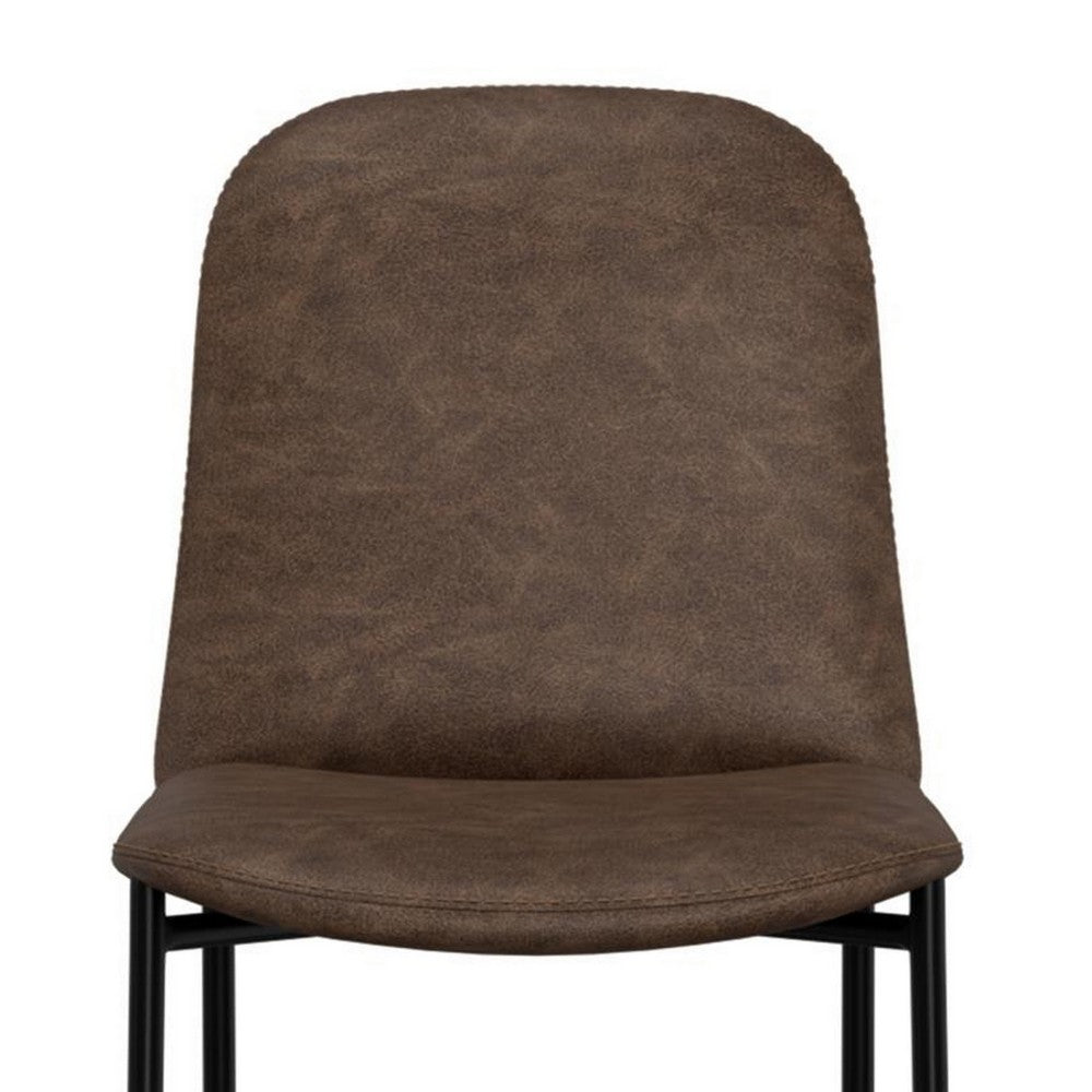 Benjara Phoebe Bar Height Chair, Brown Faux Leather, Black Metal Legs, 30 Inch