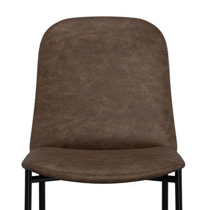 Benjara Phoebe Bar Height Chair, Brown Faux Leather, Black Metal Legs, 30 Inch