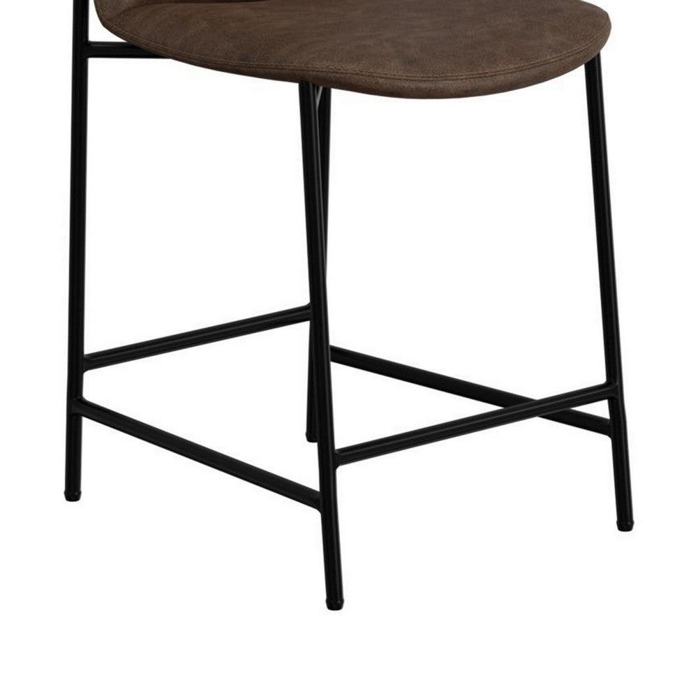 Benjara Phoebe Bar Height Chair, Brown Faux Leather, Black Metal Legs, 30 Inch