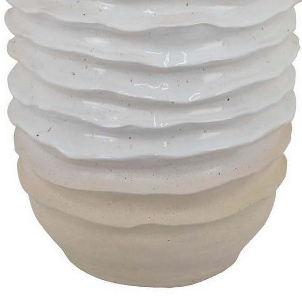 Benjara Accent Planter, Abstract Wave Coastal Design, 22 Inch White Ceramic