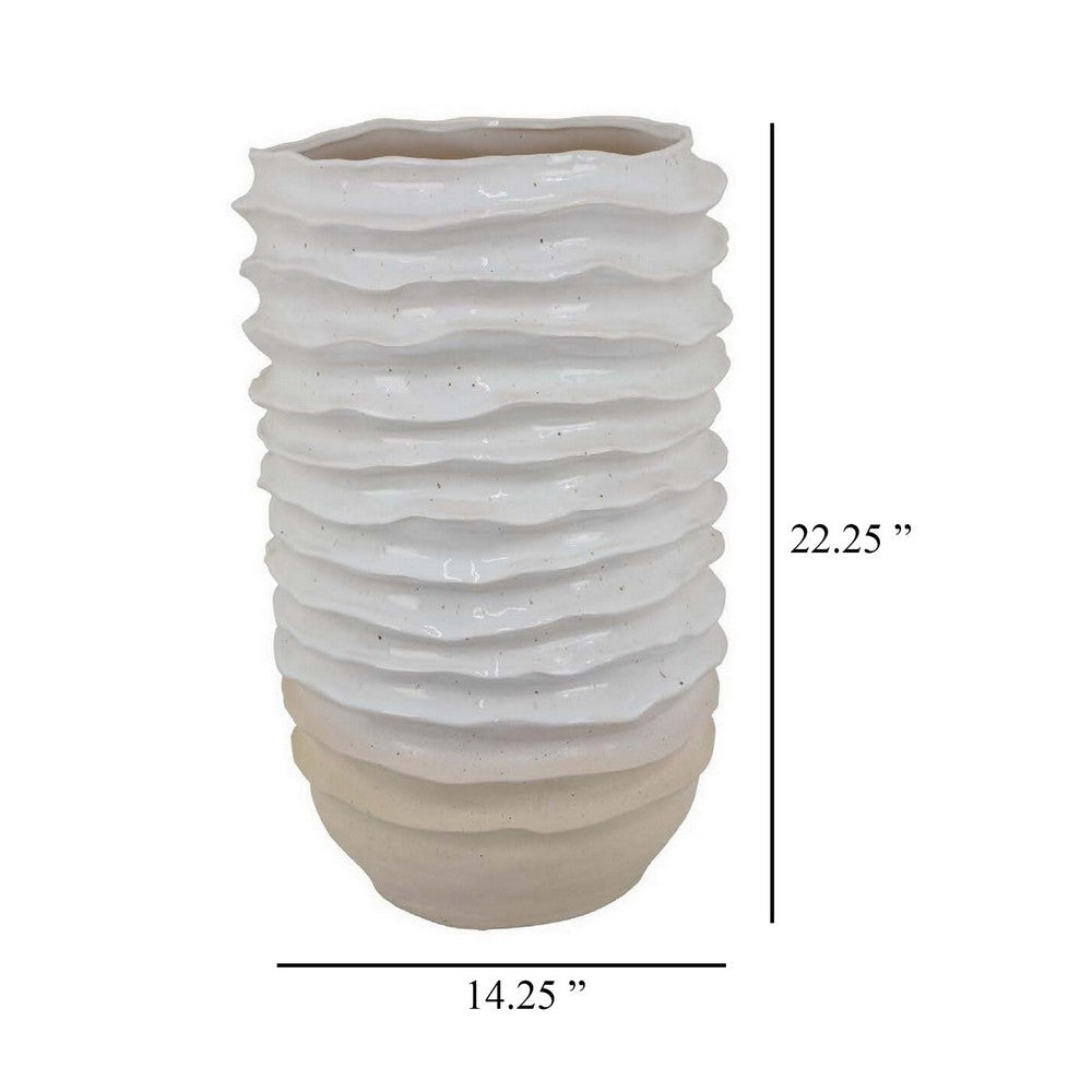 Benjara Accent Planter, Abstract Wave Coastal Design, 22 Inch White Ceramic