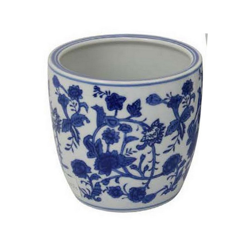 Benjara Garden Planter Set of 3, Classical Ceramic Blue White Floral Pattern