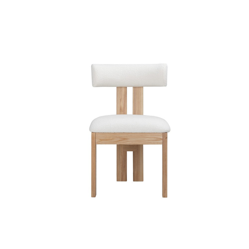 Benjara Lin Dining Side Chair, Curved Backrest And White Polyester Upholstery