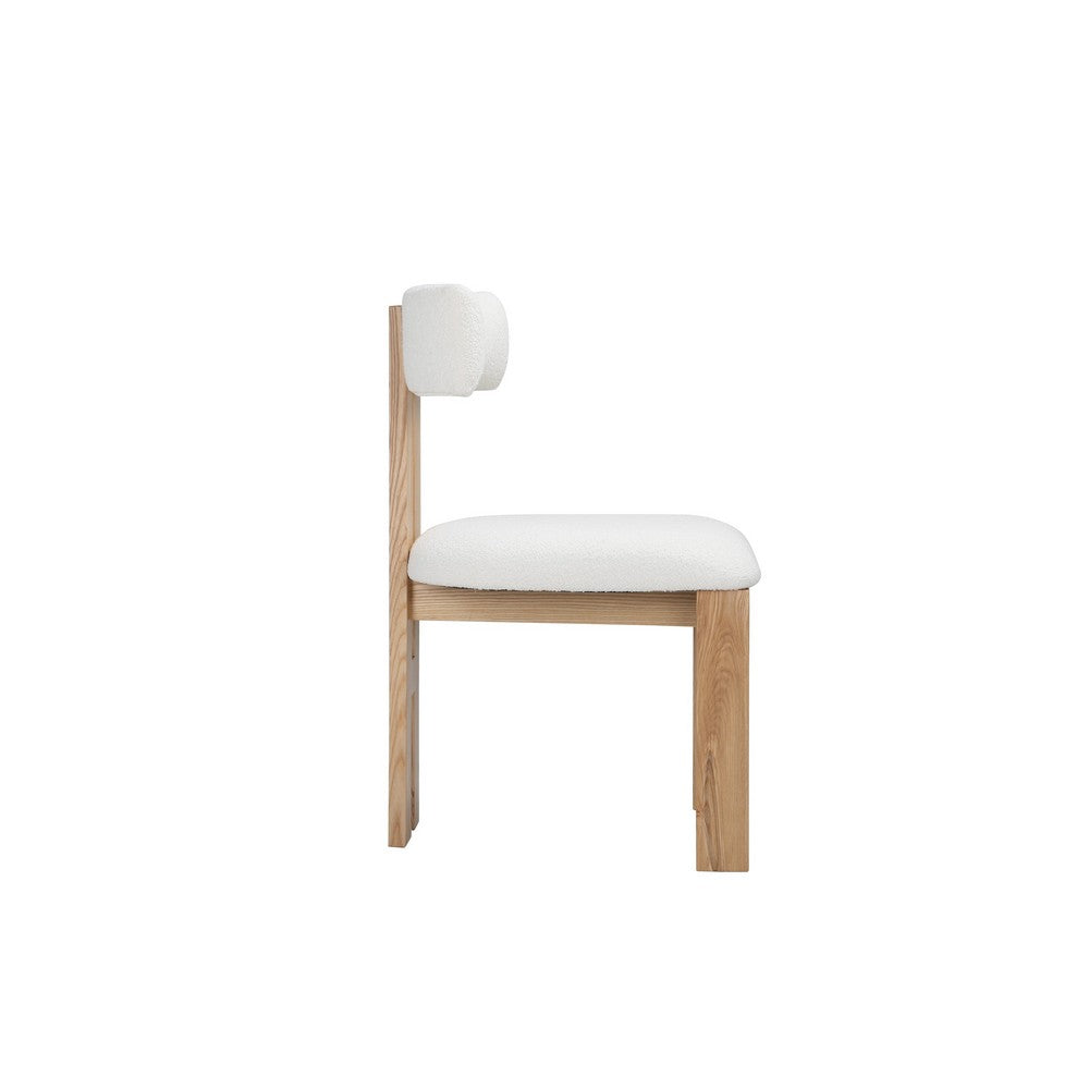 Benjara Lin Dining Side Chair, Curved Backrest And White Polyester Upholstery