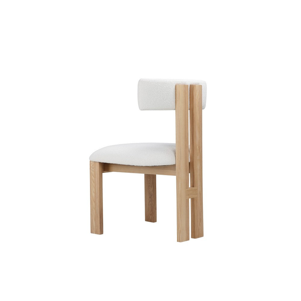 Benjara Lin Dining Side Chair, Curved Backrest And White Polyester Upholstery