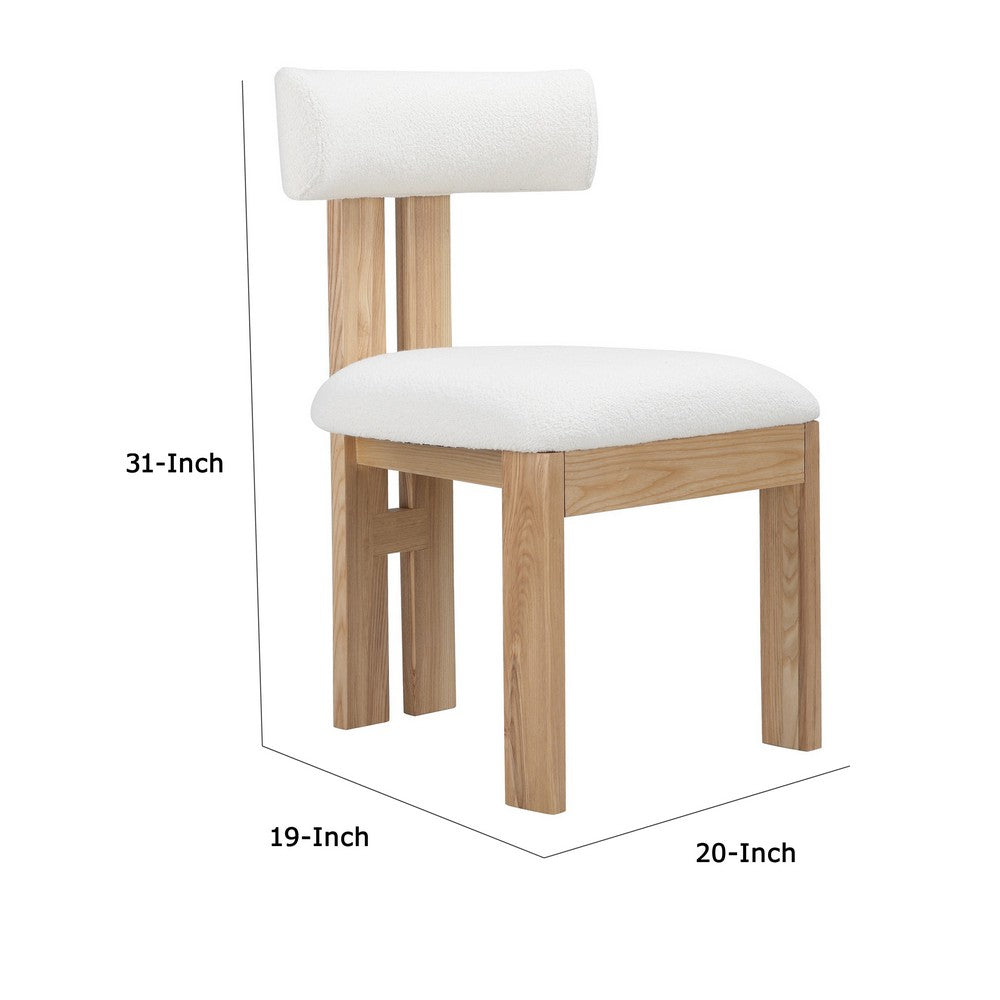 Benjara Lin Dining Side Chair, Curved Backrest And White Polyester Upholstery