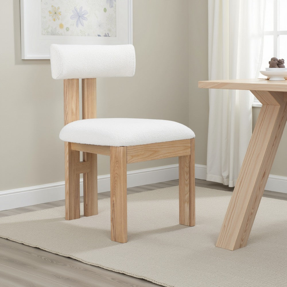Benjara Lin Dining Side Chair, Curved Backrest And White Polyester Upholstery