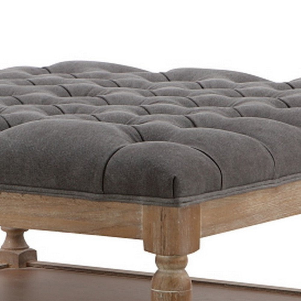 Benjara Xena Coffee Table, 36 Inch Tufted Frost Gray Upholstery, Solid Wood