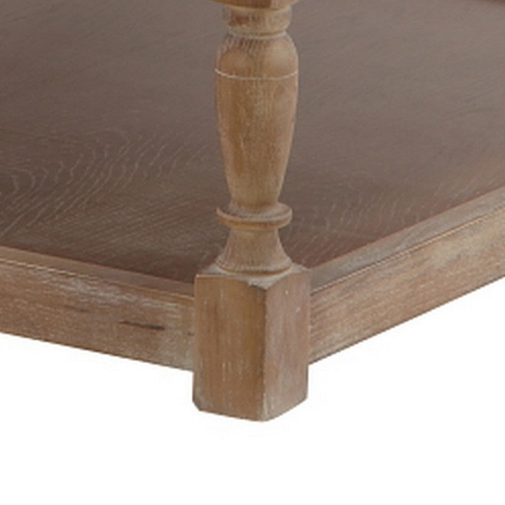 Benjara Xena Coffee Table, 36 Inch Tufted Natural White Upholstery, Solid Wood