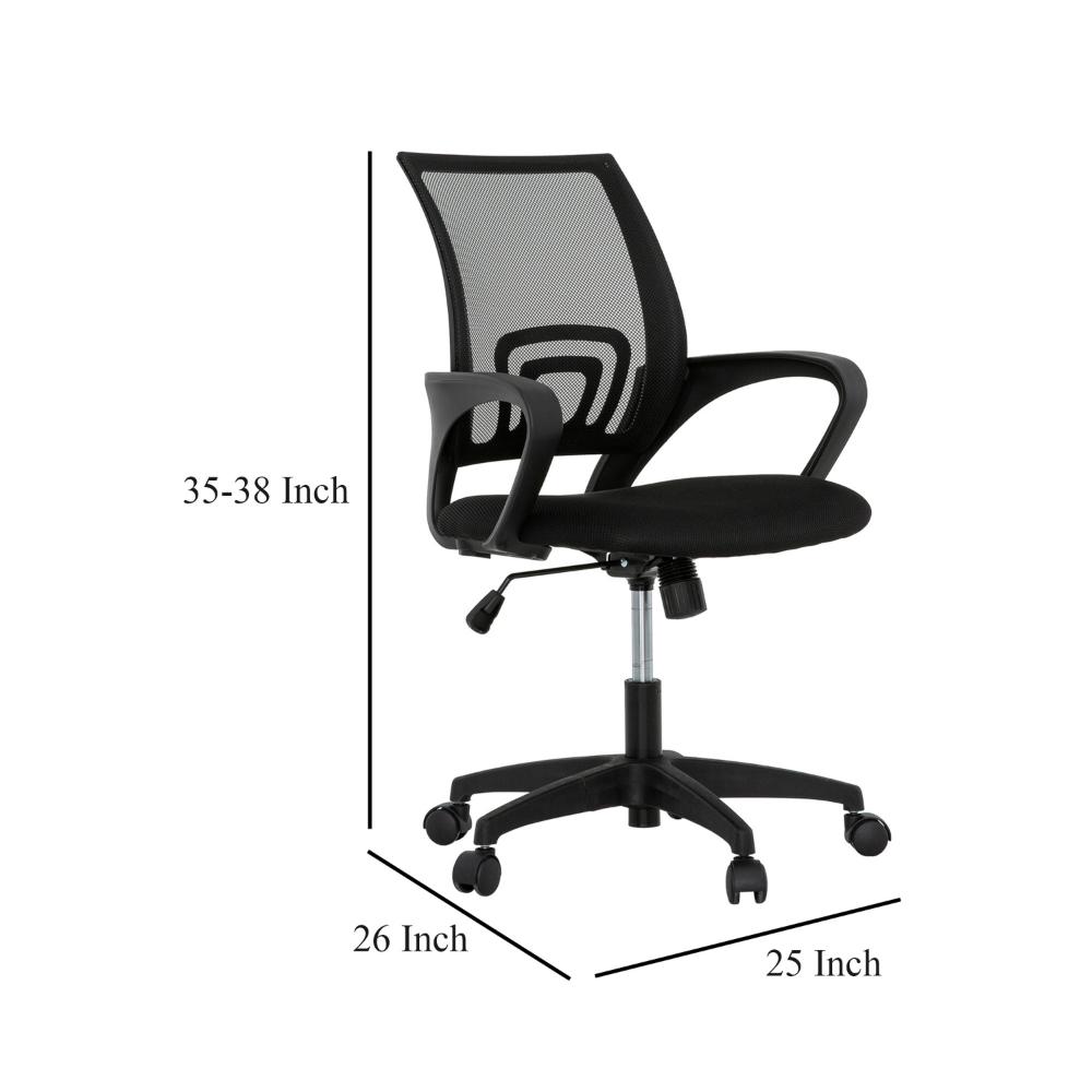 Benjara Sely Rolling Office Chair, 35 Inch Adjustable Height And Black Mesh