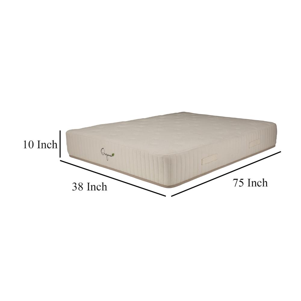 Benjara Wils Twin Size Mattress, Pocket Spring Plush Organic Latex, 10 Inch