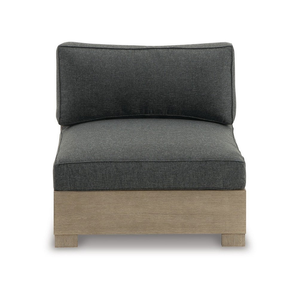Benjara Mayo Outdoor Modular Armless Chair, Dark Gray Nuvella Fabric, Brown