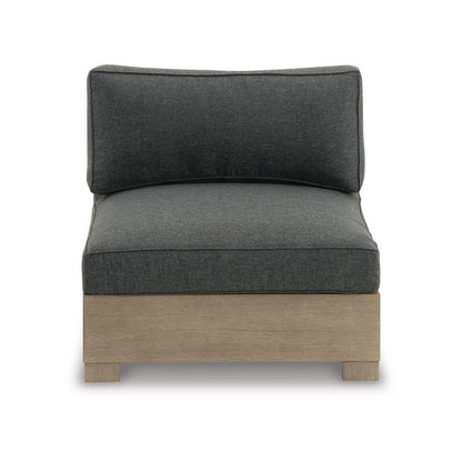 Benjara Mayo Outdoor Modular Armless Chair, Dark Gray Nuvella Fabric, Brown