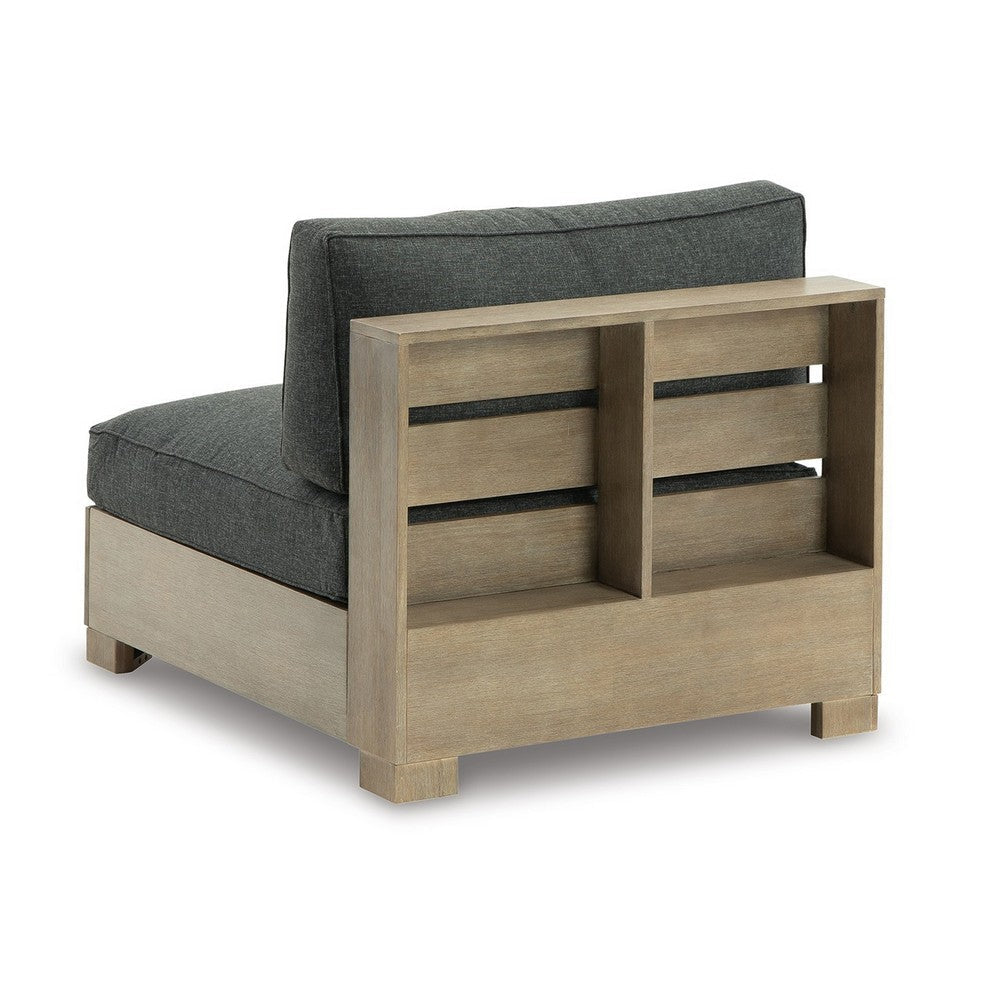 Benjara Mayo Outdoor Modular Armless Chair, Dark Gray Nuvella Fabric, Brown