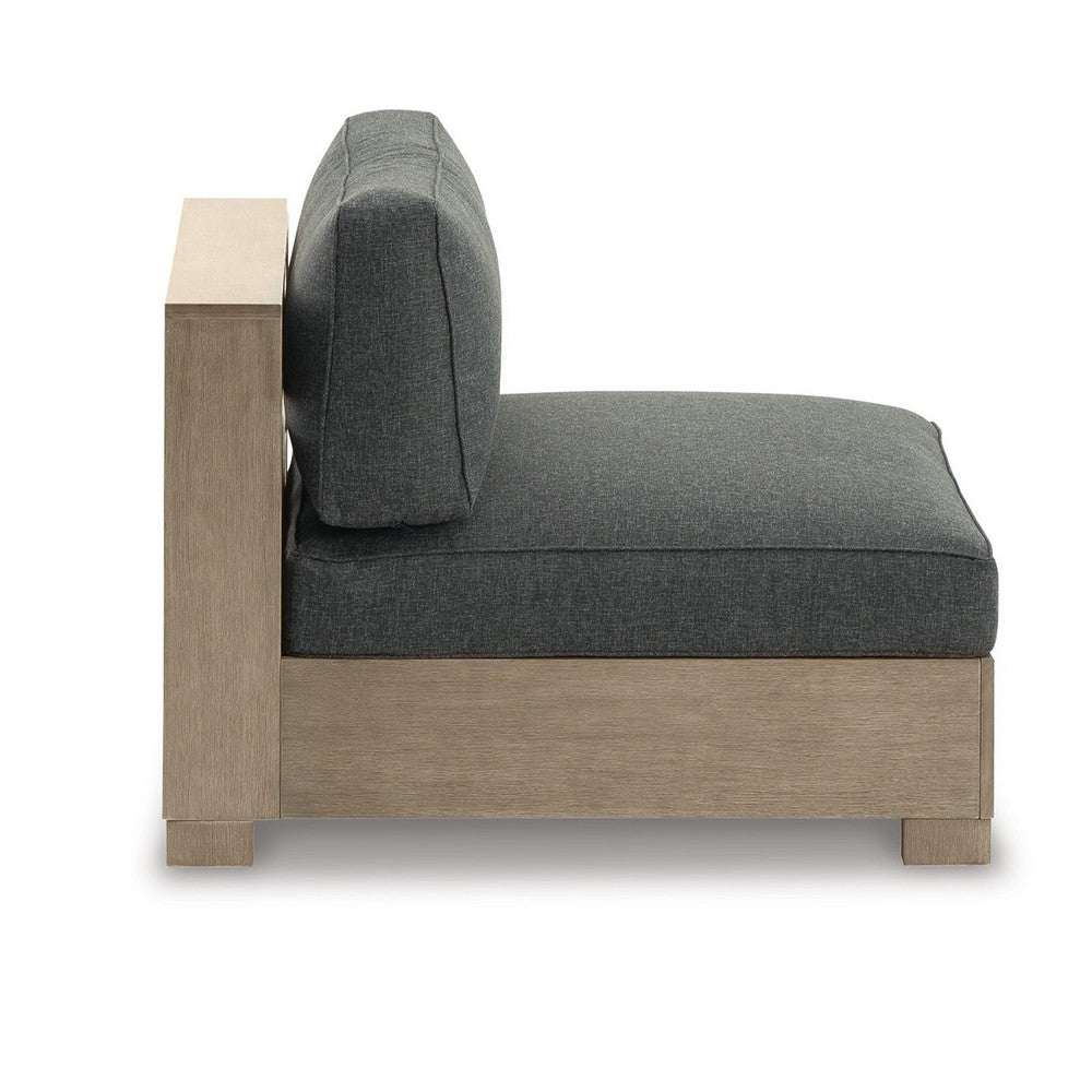Benjara Mayo Outdoor Modular Armless Chair, Dark Gray Nuvella Fabric, Brown