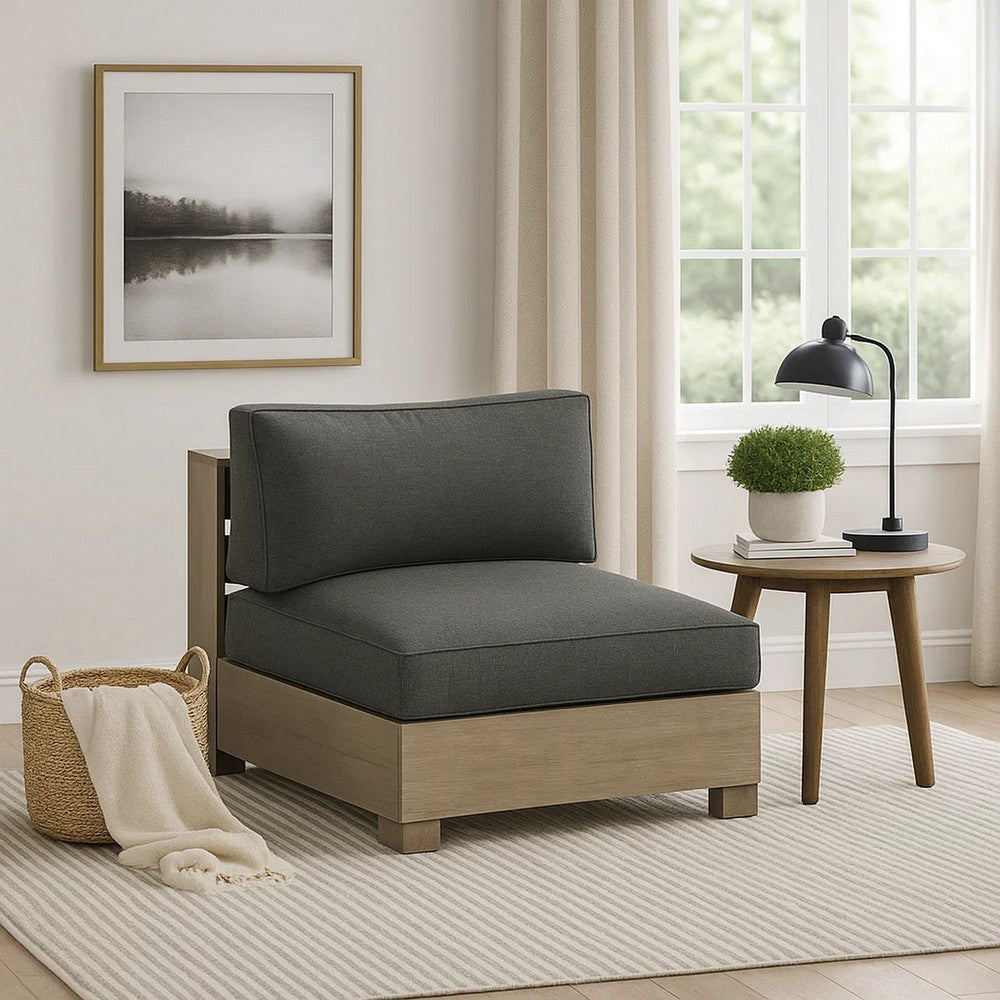Benjara Mayo Outdoor Modular Armless Chair, Dark Gray Nuvella Fabric, Brown