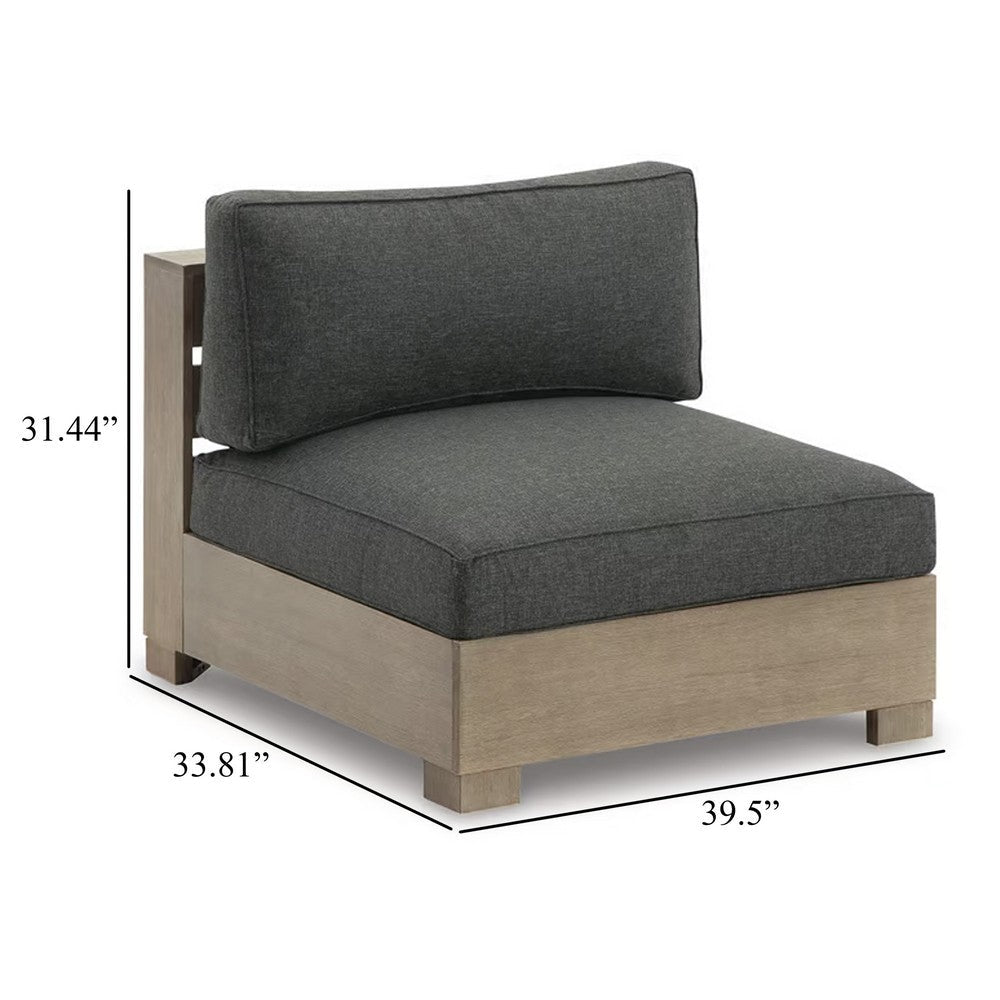 Benjara Mayo Outdoor Modular Armless Chair, Dark Gray Nuvella Fabric, Brown