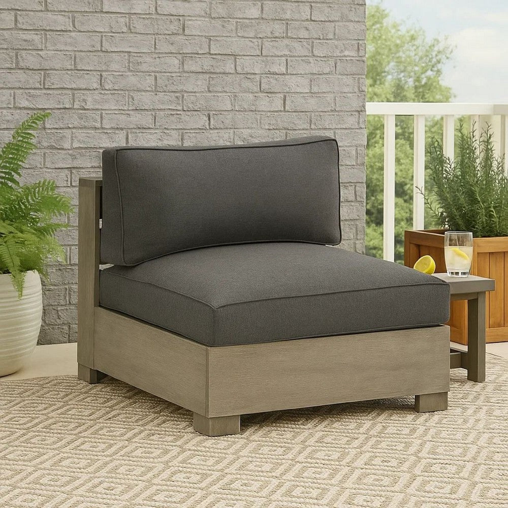 Benjara Mayo Outdoor Modular Armless Chair, Dark Gray Nuvella Fabric, Brown